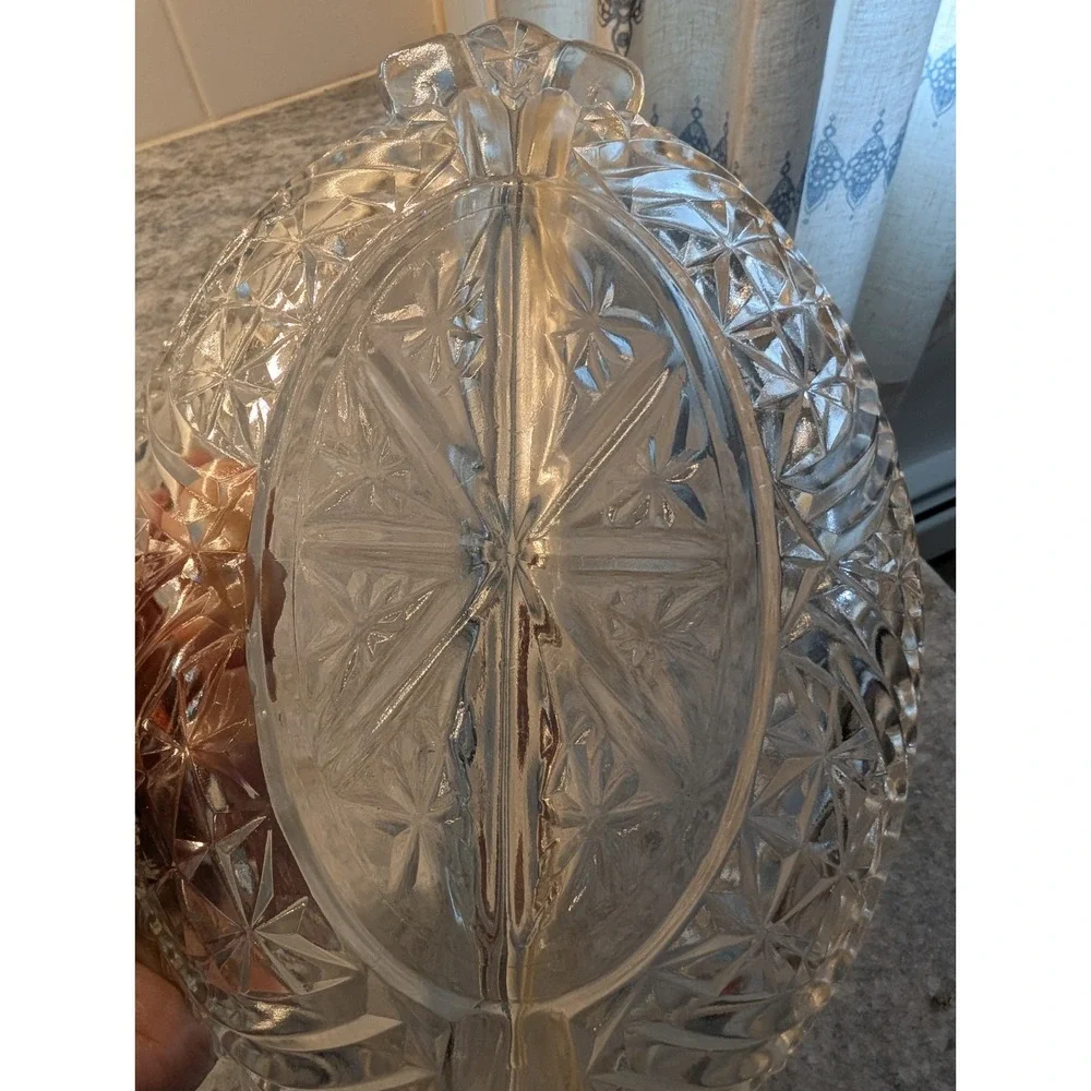 Vintage Clear Glass Divided Relish/Trinket‎ Dish With Two Compartments